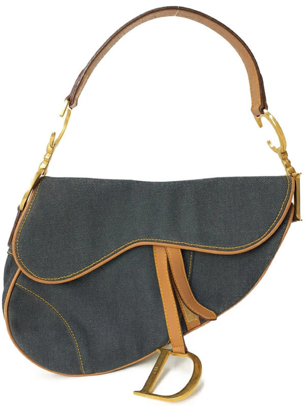 Christian Dior Denim Saddle Bag John Galliano era blue denim tan leather
